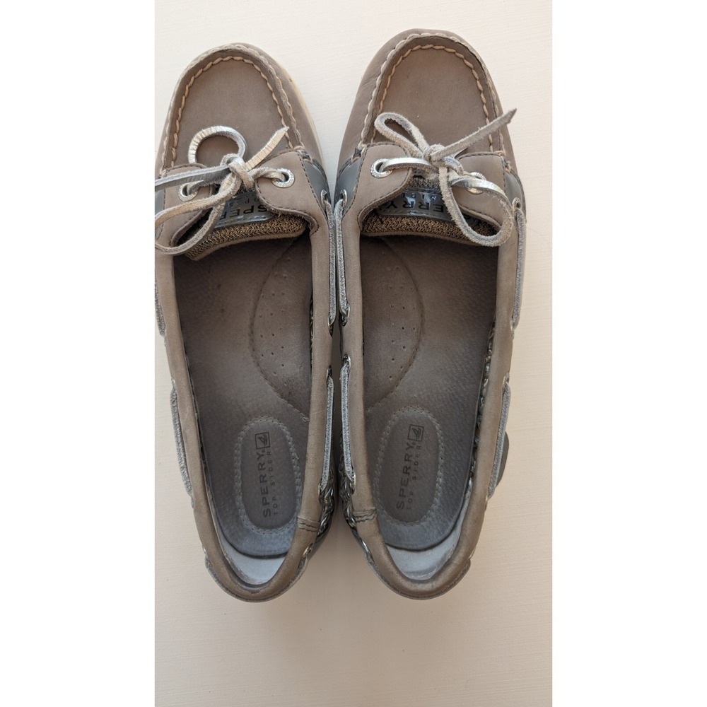 Sperry Angelfish Gray Leather Boat Shoes Size 7M Metallic Coastal Beach - Picture 3 of 7